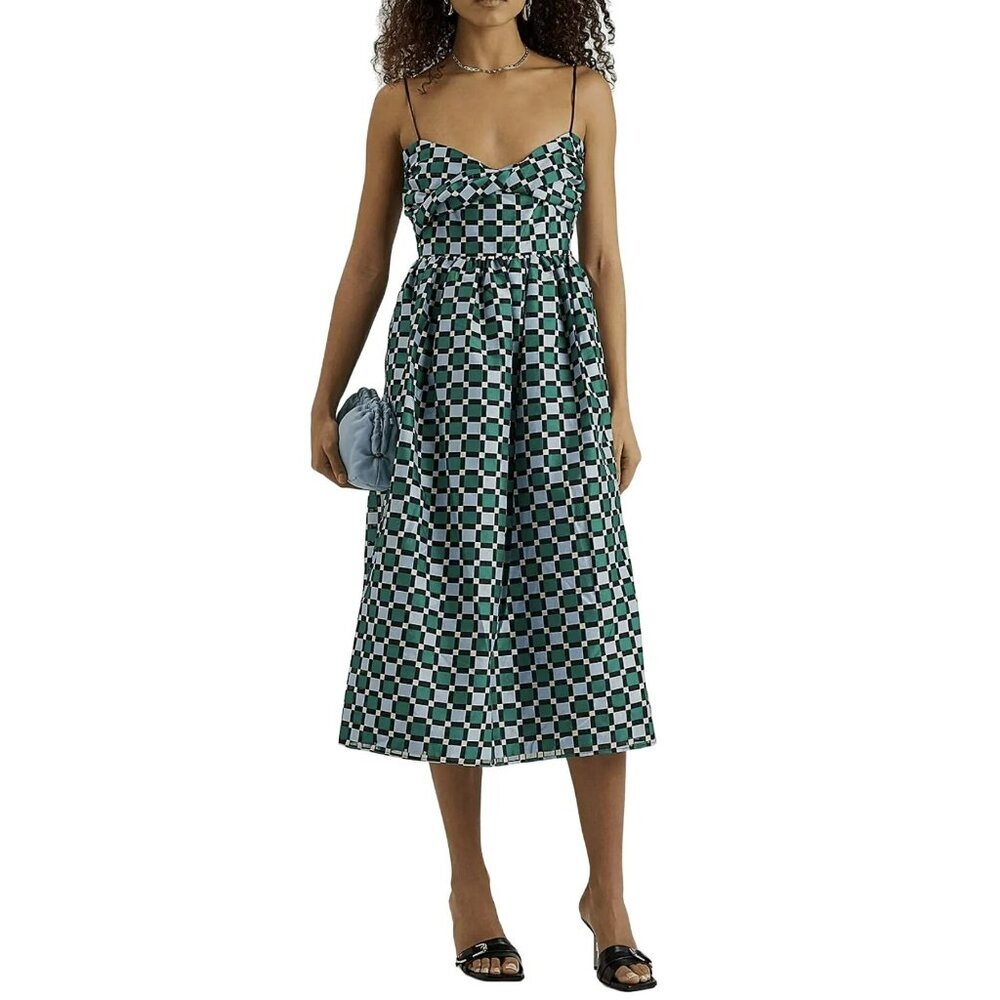 Stine Goya $585 Arya Check Pattern Midi Dress Pockets Size Large NWT - Picture 4 of 10